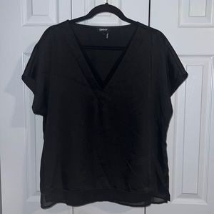 DKNY satin/sheer short sleeve blouse